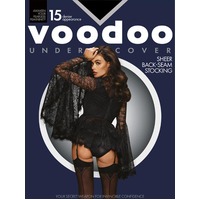 Voodoo Under Cover Back Seam Stocking Tights 15 Denier Sleek Top Deco Detailing H30522 [Colour: DARK NOIR] [Size: TALL/X-TALL]