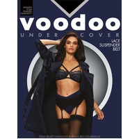 Voodoo Under Cover Lace Suspender Belt 15D Ornate Lace Secure Hook Tights H30524 [Colour: DARK NOIR] [Size: MED / LARGE]